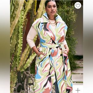 Sleeveless Faux Leather Trench Coat